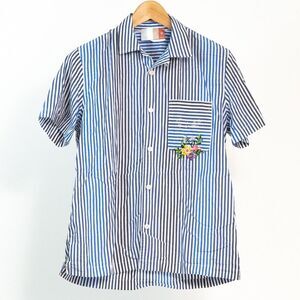 KITH Variegated Multi Blue Striped Poplin Thompson Camp Collar Shirt, XS